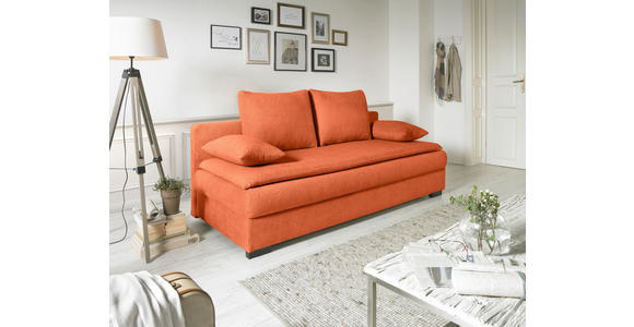 SCHLAFSOFA in Samt Orange - Schwarz/Orange, KONVENTIONELL, Kunststoff/Textil (207/94/90cm) - Venda