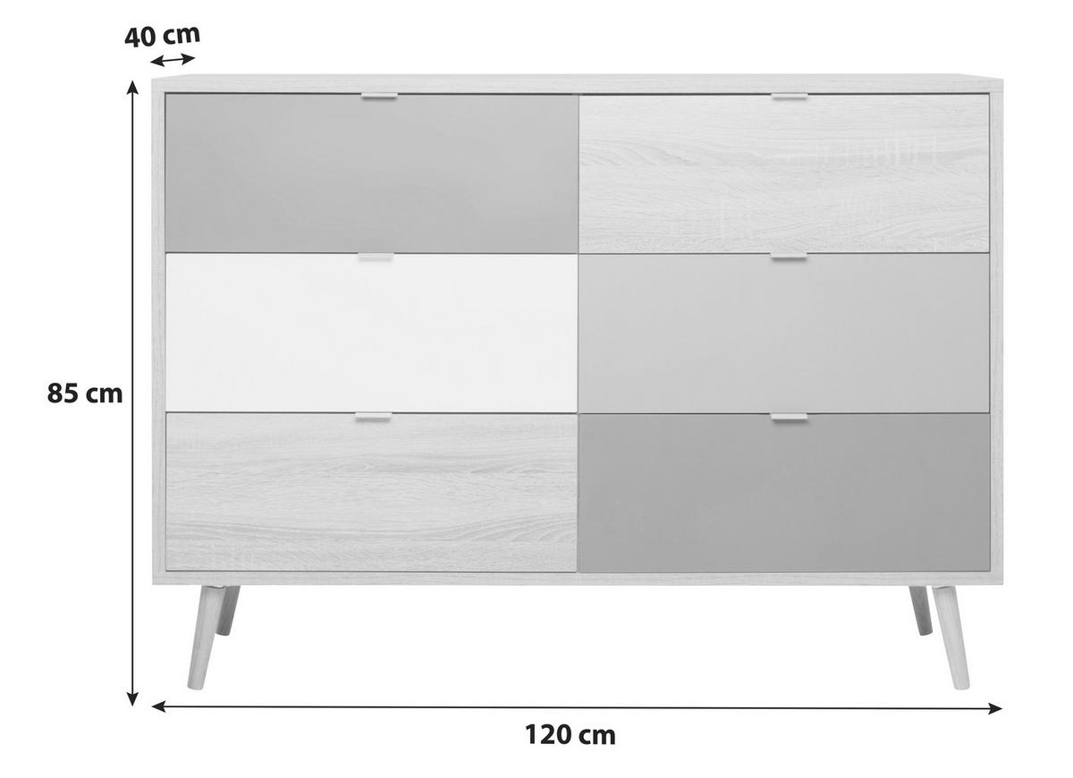 KOMODA, siva, bela, barve hrasta, barve petroleja  - barve petroleja/siva, Trend, leseni material (120/85/40cm) - MID.YOU