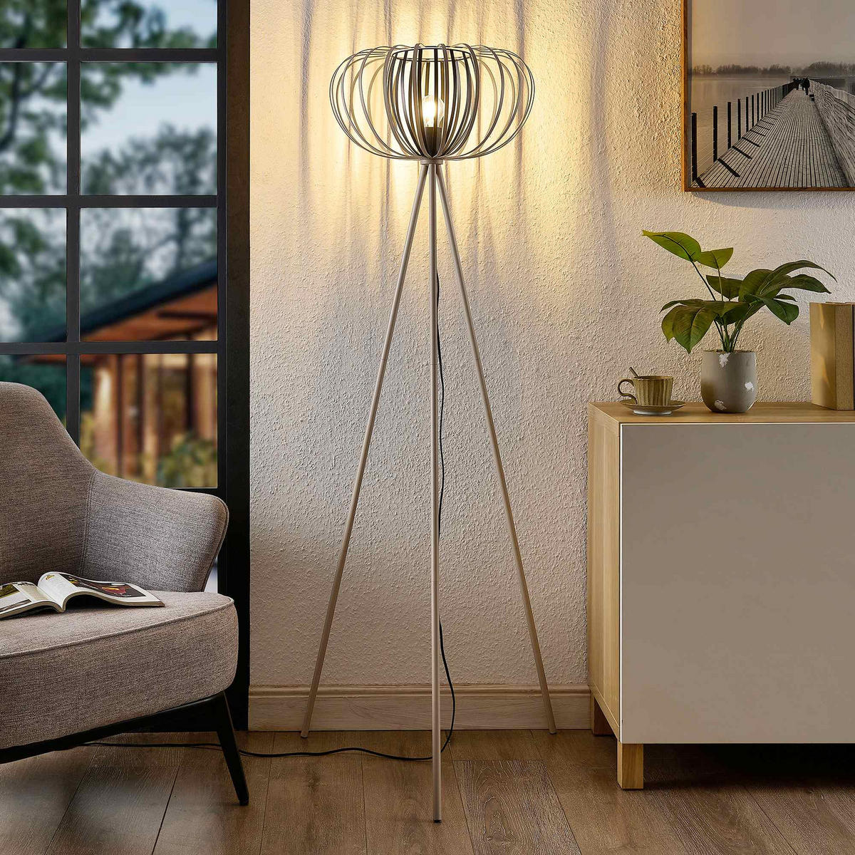 STEHLEUCHTE Melina 63,5/153 cm   - Sandfarben/Beige, Design, Metall (63,5/153cm) - Novel
