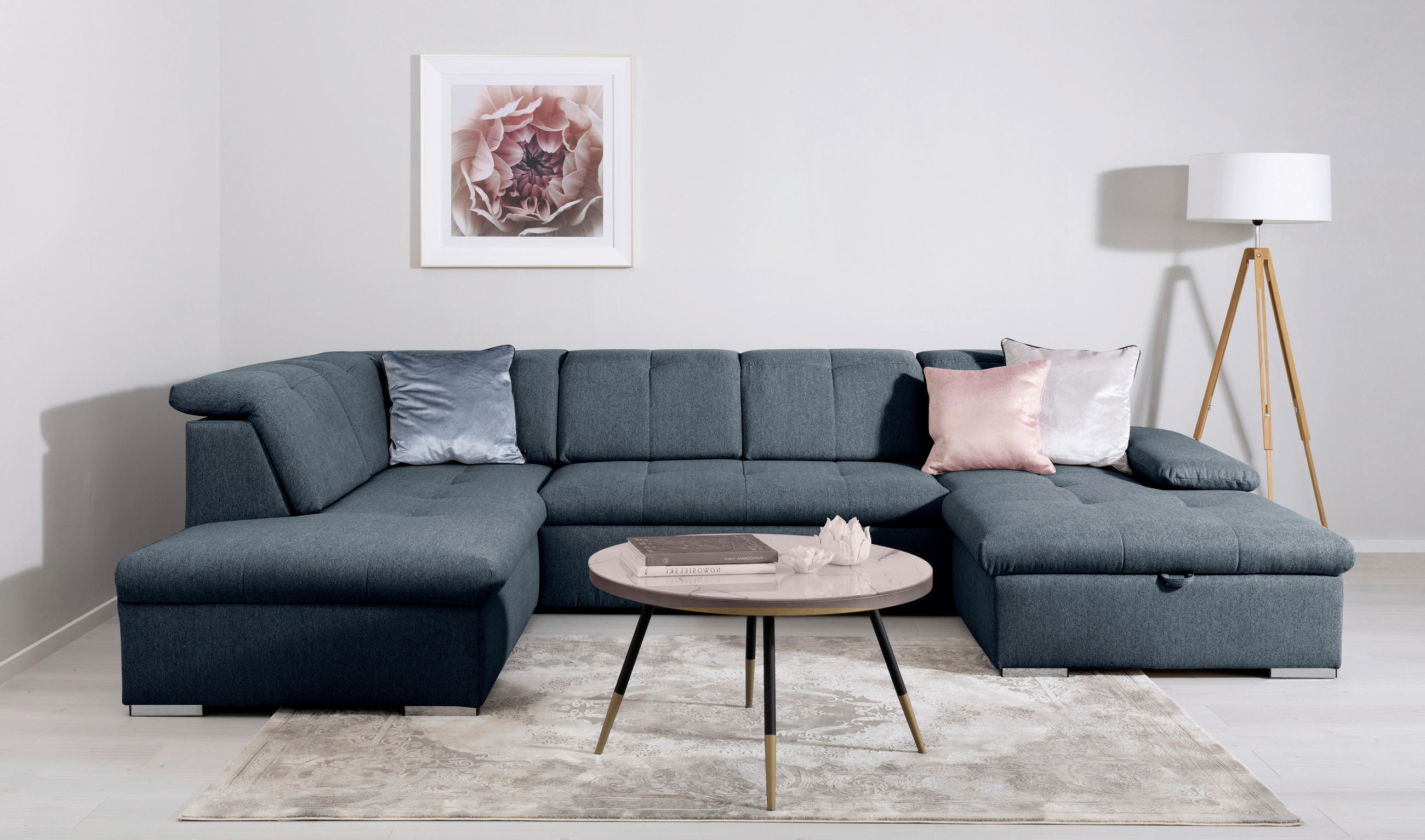 WOHNLANDSCHAFT in Dunkelblau  - Dunkelblau/Grau, Design, Textil/Metall (215/328/173cm) - MID.YOU