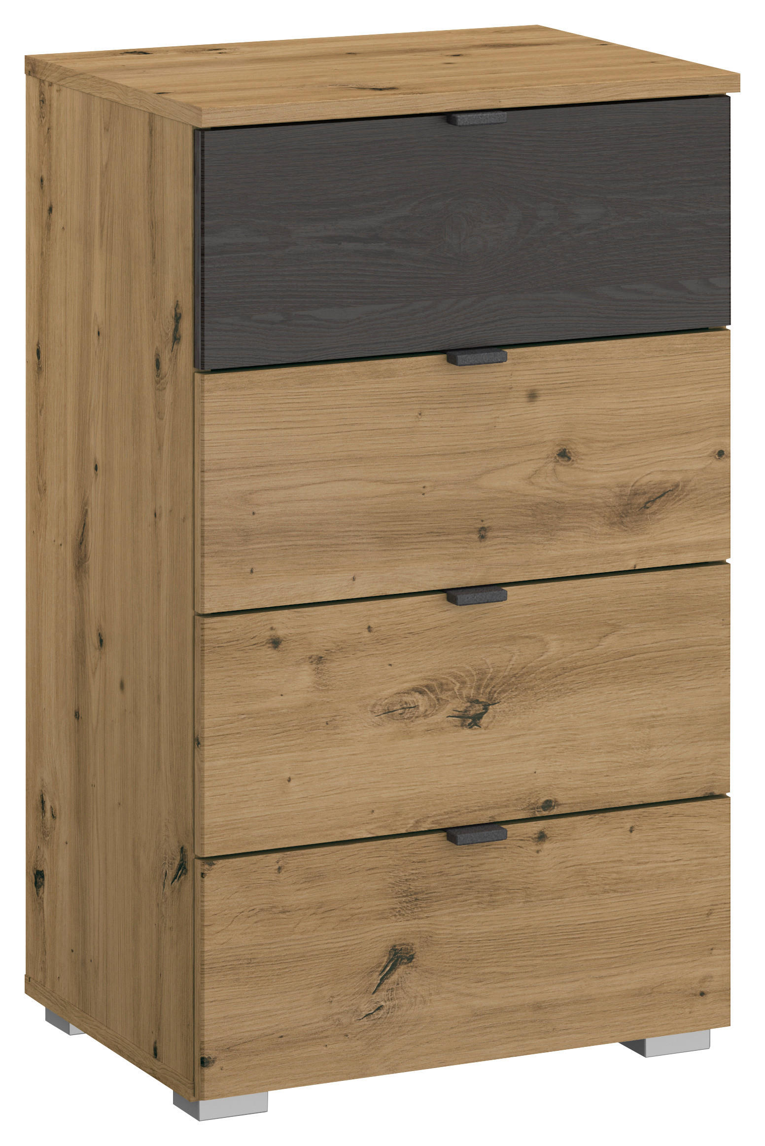 KOMMODE 47/81/42 cm in Schwarz, Eiche Artisan - Schwarz/Alufarben, Modern, Holzwerkstoff/Kunststoff (47/81/42cm) - Rauch Möbel