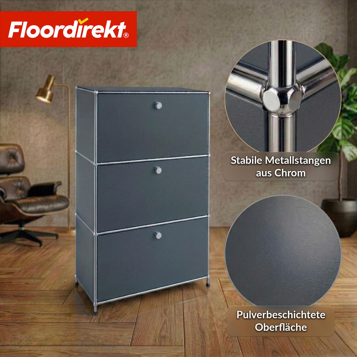 STANDREGAL Grau  - Grau, Basics, Metall (75/120/40cm) - Floordirekt