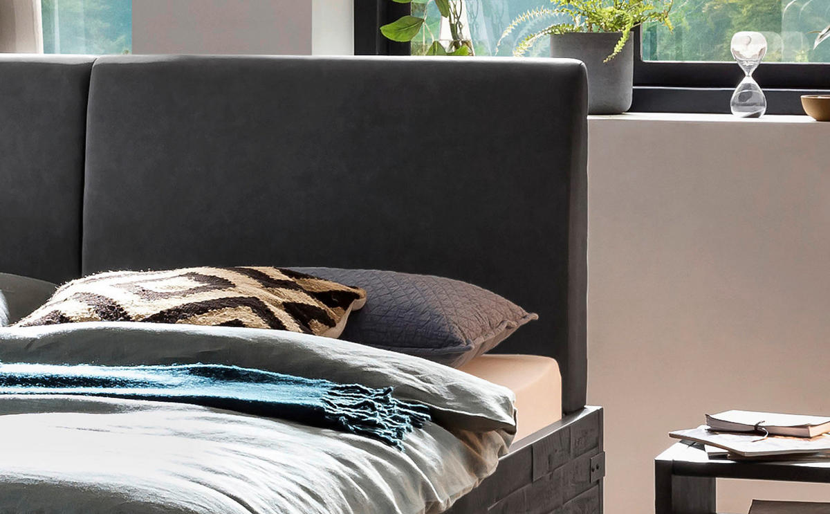 BETT 140/200 cm  in Anthrazit, Grau, Akaziefarben  - Anthrazit/Grau, Design, Holz/Metall (140/200cm) - Hasena