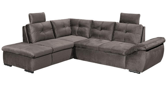 ECKSOFA in Mikrovelours Graubraun  - Graubraun/Schwarz, KONVENTIONELL, Kunststoff/Textil (217/265cm) - Carryhome