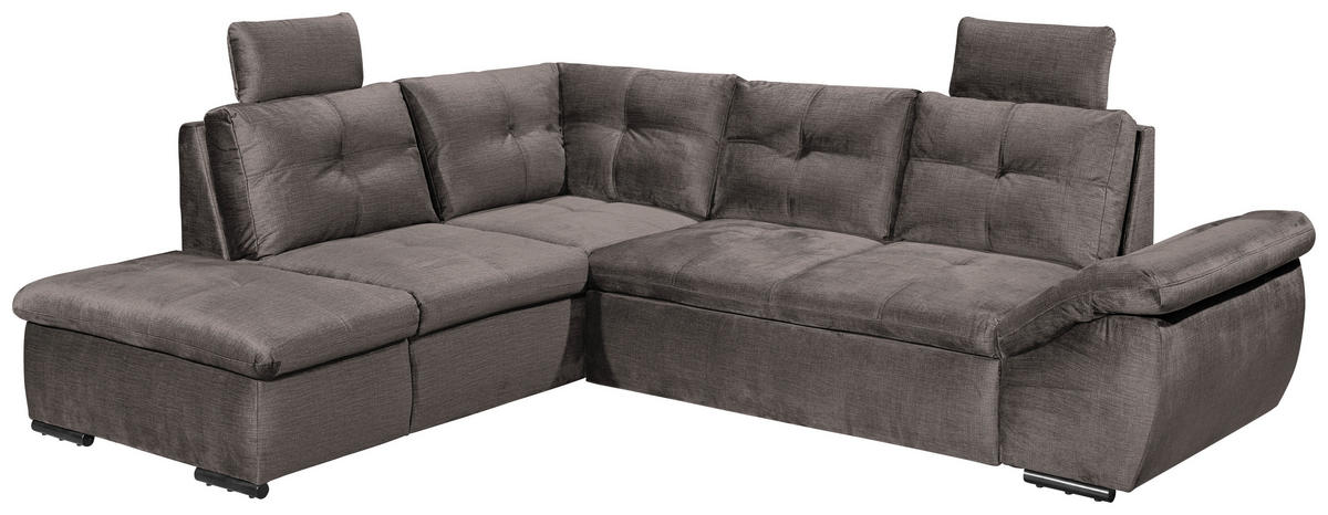 ECKSOFA Graubraun Mikrovelours  - Graubraun/Schwarz, KONVENTIONELL, Kunststoff/Textil (217/265cm) - Carryhome