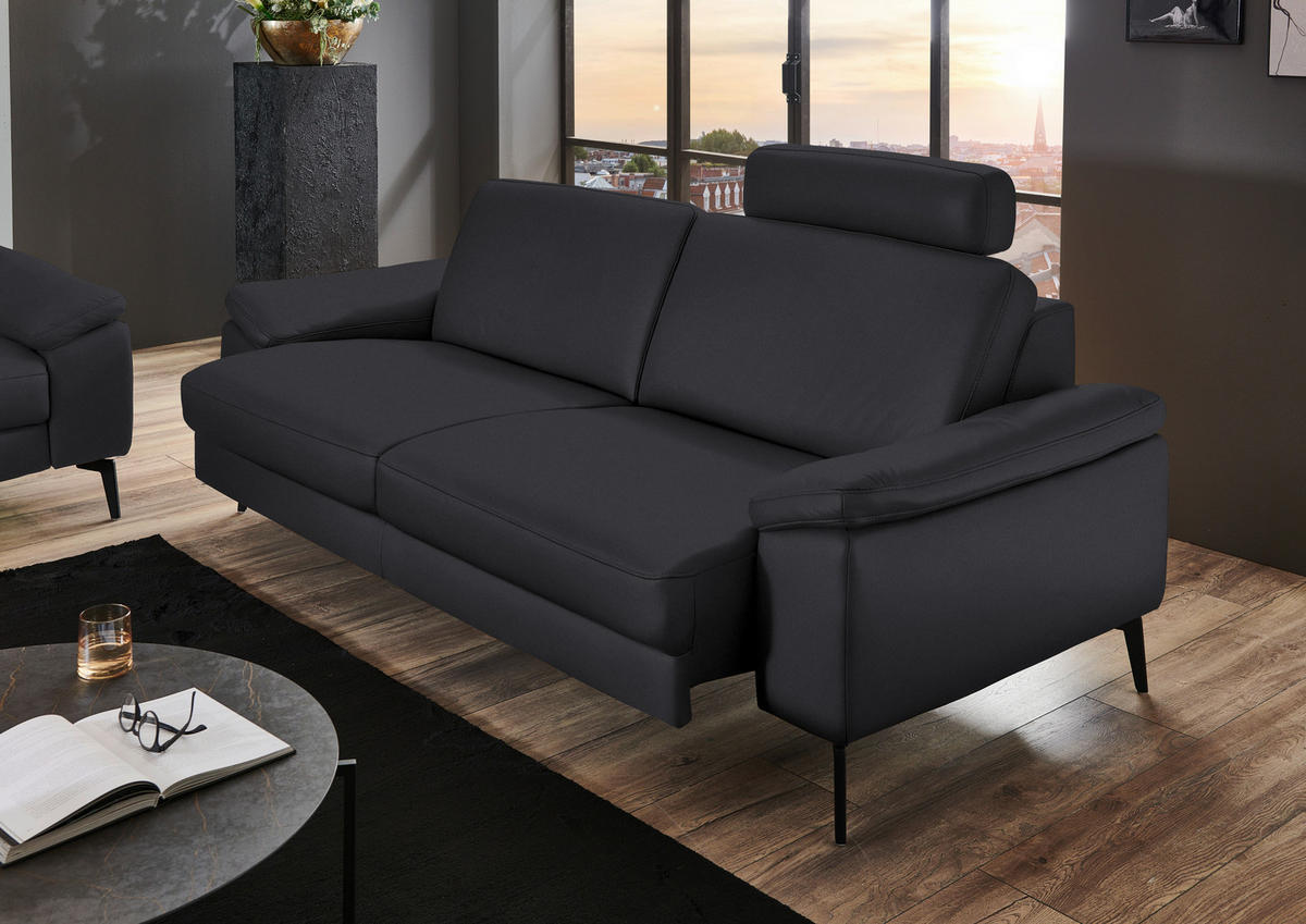 3-SITZER-SOFA in Echtleder Anthrazit  - Anthrazit/Schwarz, Design, Leder/Metall (224/88/100cm) - Valdera