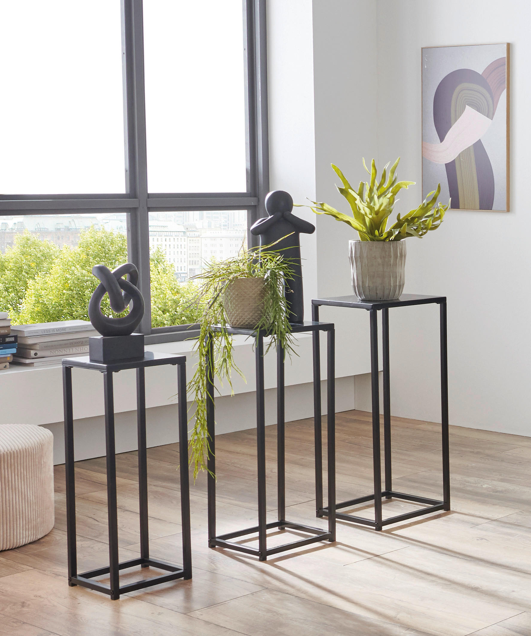 BLUMENTISCHSET Metall  - Schwarz, MODERN, Metall
