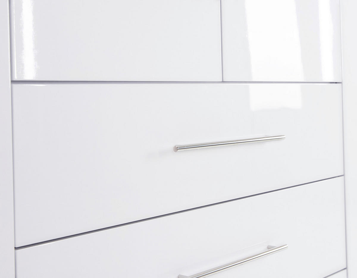 KLEIDERSCHRANK 294/219/59 cm 6-türig Weiß Hochglanz, Weiß  - Weiß Hochglanz/Alufarben, KONVENTIONELL, Holzwerkstoff/Metall (294/219/59cm) - Carryhome