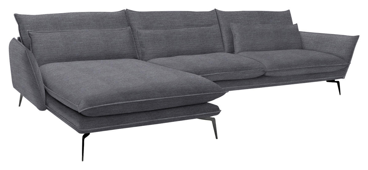 ECKSOFA Anthrazit Webstoff  - Anthrazit/Schwarz, Design, Textil/Metall (165/338cm) - Livetastic