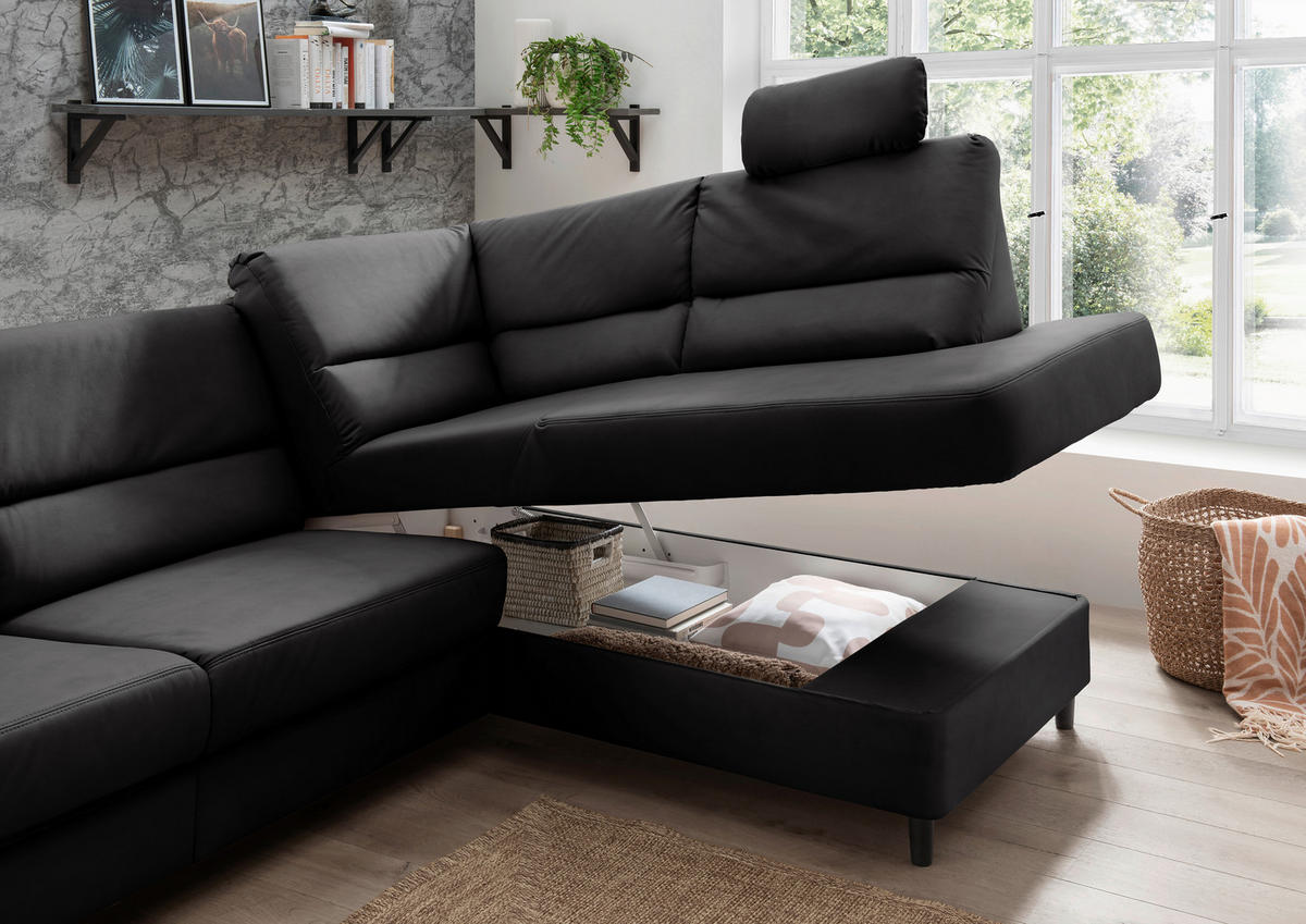 ECKSOFA in Lederlook Schwarz  - Schwarz, Modern, Holz/Textil (266/190cm) - Livetastic