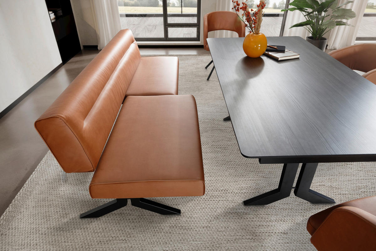 SITZBANK in Metall, Textil Schwarz, Cognac  - Cognac/Schwarz, Konventionell, Textil/Metall (220/87/70-86cm) - Moderano