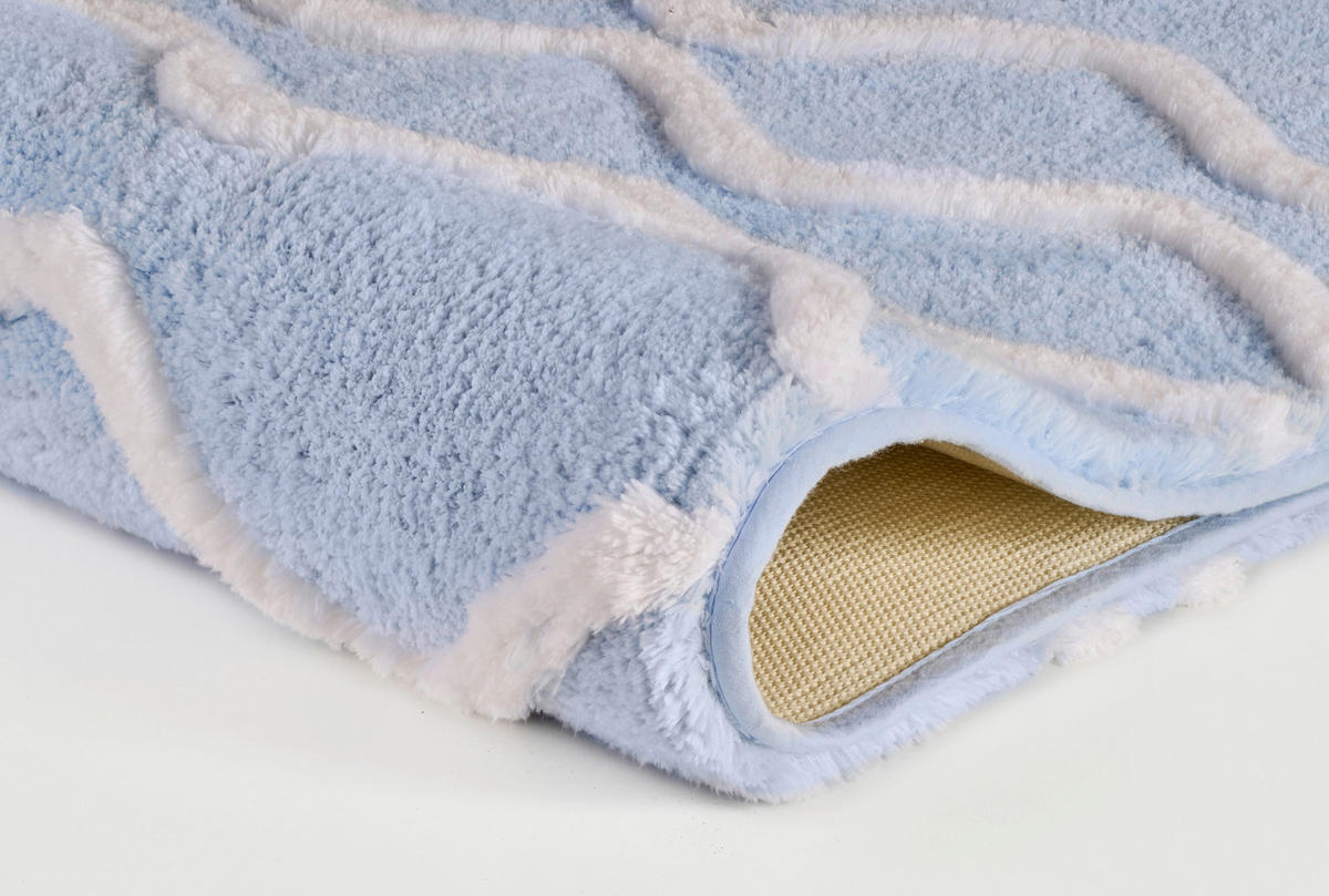 BADTEPPICH Blau, Weiß 55/65 cm  - Blau/Weiß, Basics, Kunststoff/Textil (55/65cm) - Kleine Wolke