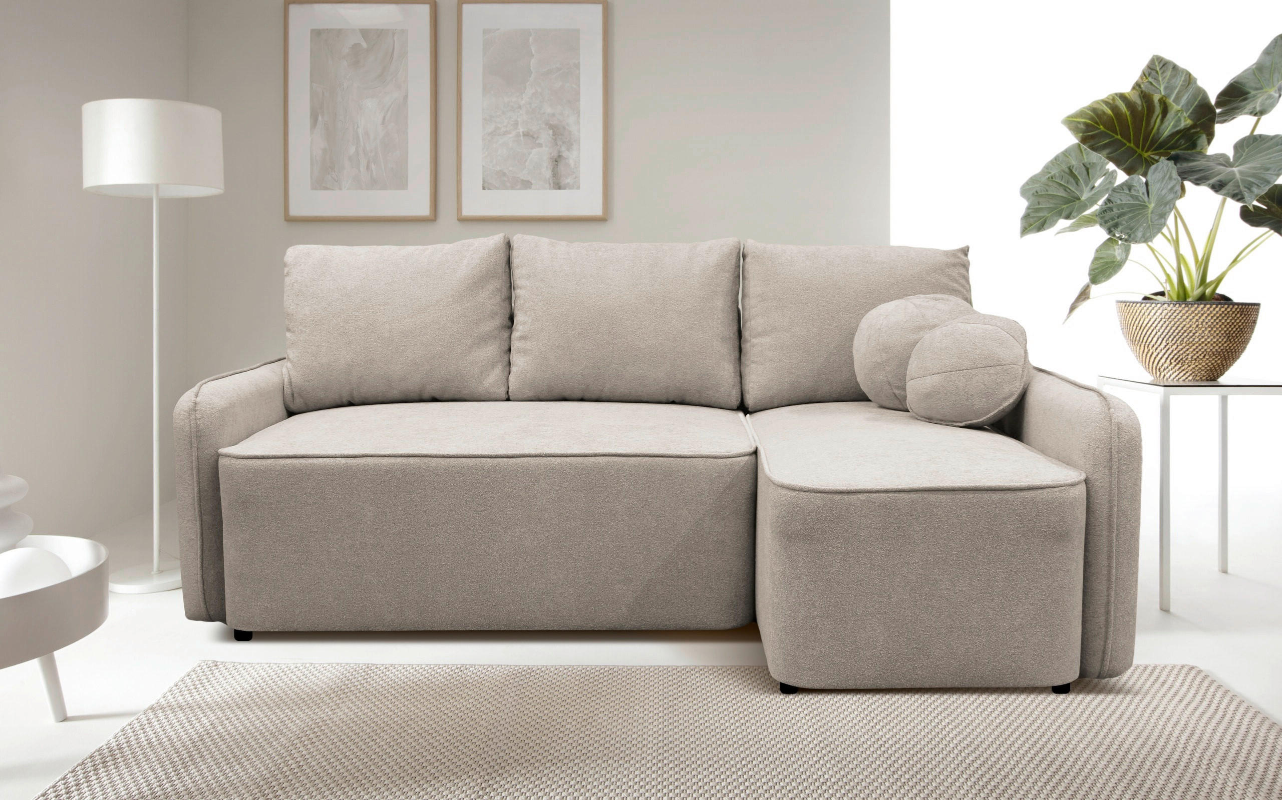 ECKSOFA FANCY in Struktur, Bouclé Taupe  - Taupe/Schwarz, Design, Kunststoff/Textil (209/143cm) - MID.YOU