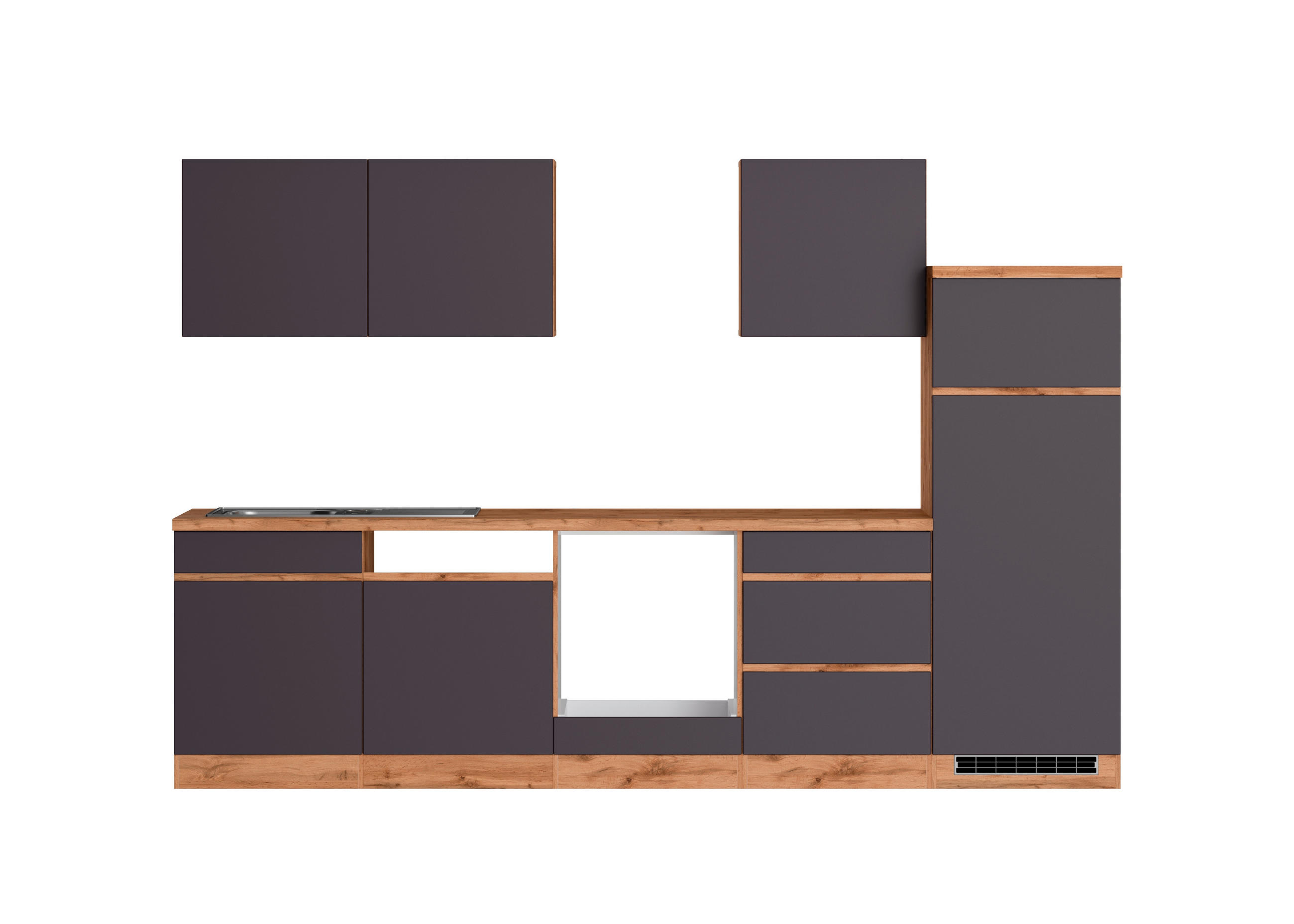 KÜCHENLEERBLOCK 300 cm   in Grau, Eiche Wotan  - Eiche Wotan/Grau, Design, Holzwerkstoff (300cm) - Held