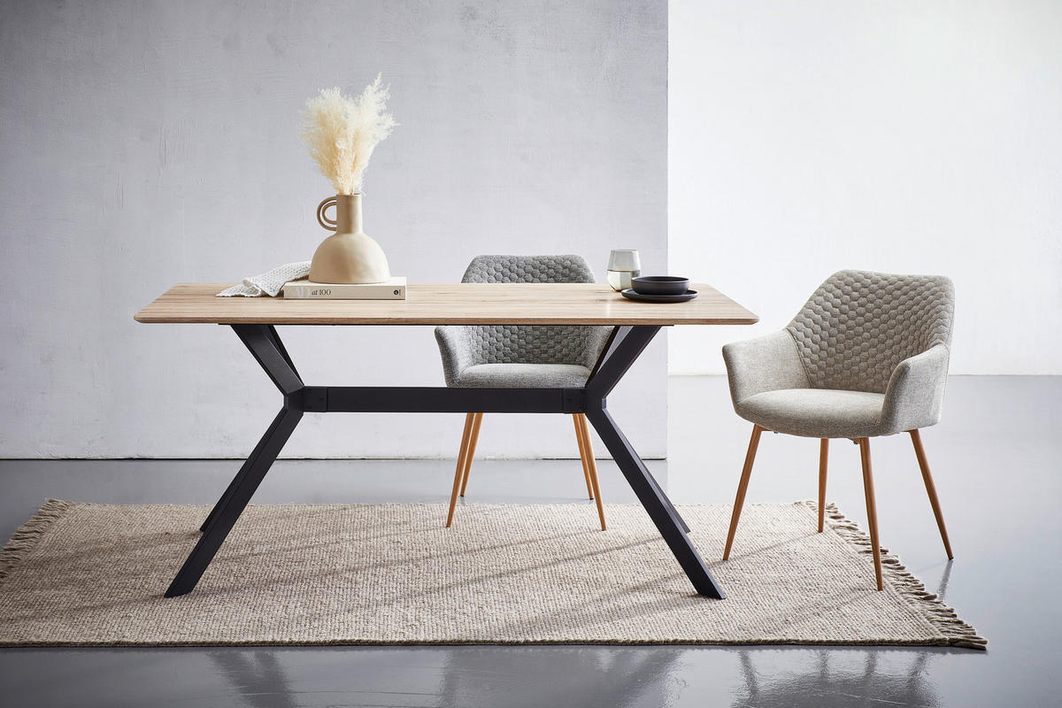 ARMLEHNSTUHL  in Eisen Webstoff  - Eichefarben/Grau, KONVENTIONELL, Holz/Textil (56,5/80/58cm) - Livetastic