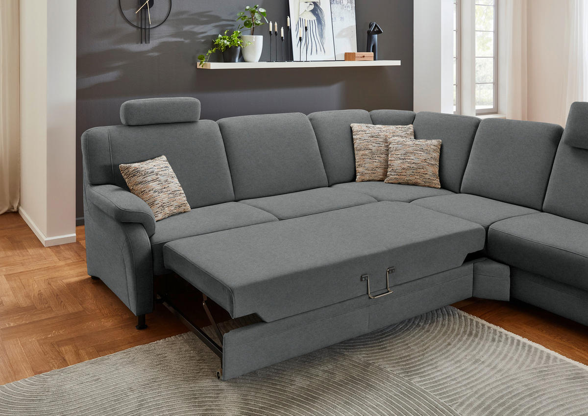 ECKSOFA Flachgewebe Anthrazit  - Anthrazit/Schwarz, Konventionell, Textil/Metall (269/287cm) - Beldomo System