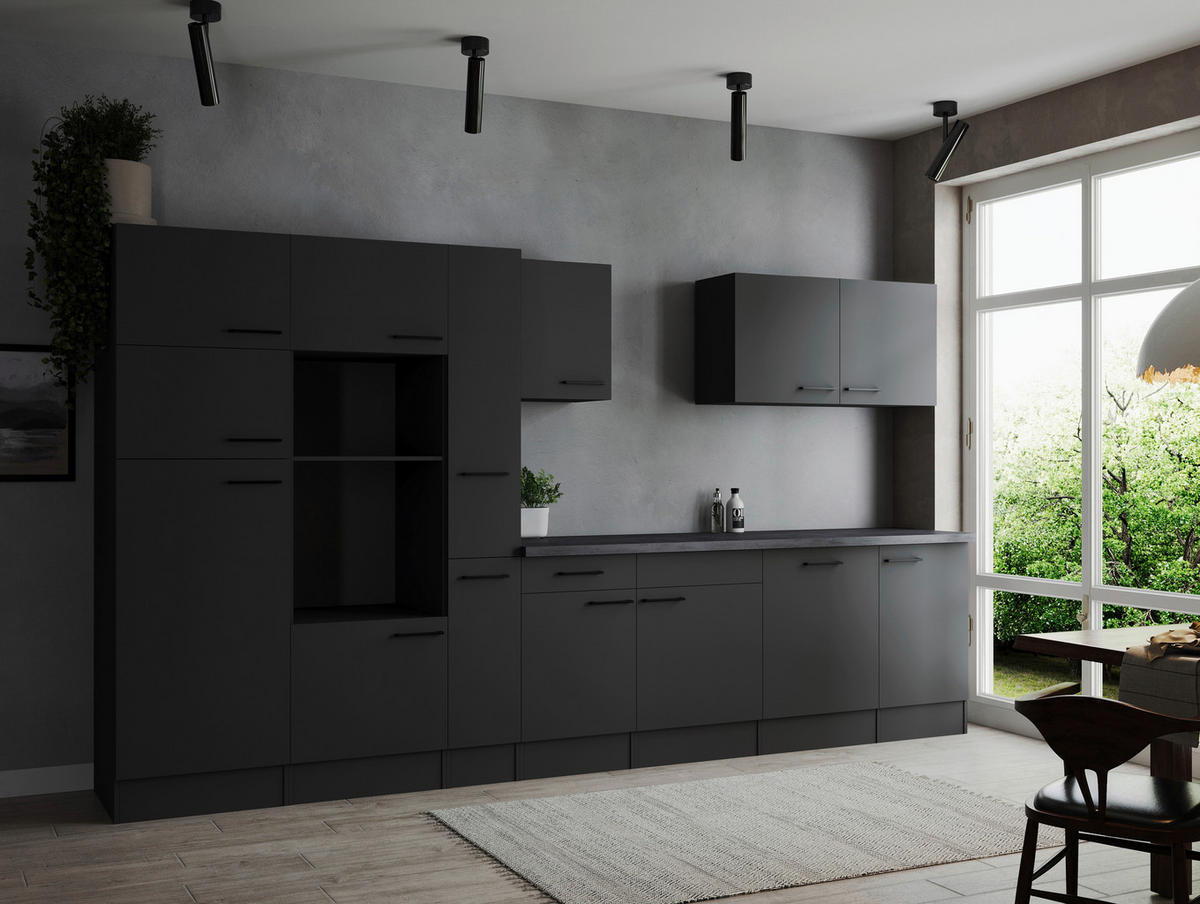 MODULKÖK UTAN VITVAROR 370 cm   i mörkgrå  - mörkgrå/svart, Design, metall/trämaterial (370cm) - Respekta
