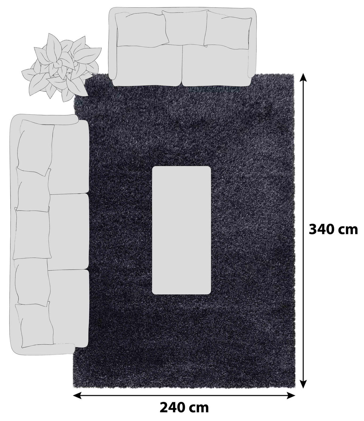 HOCHFLORTEPPICH 240/340 cm Fluffy 3500 Athrazit Anthrazit  - Anthrazit, Basics, Textil (240/340cm) - Novel