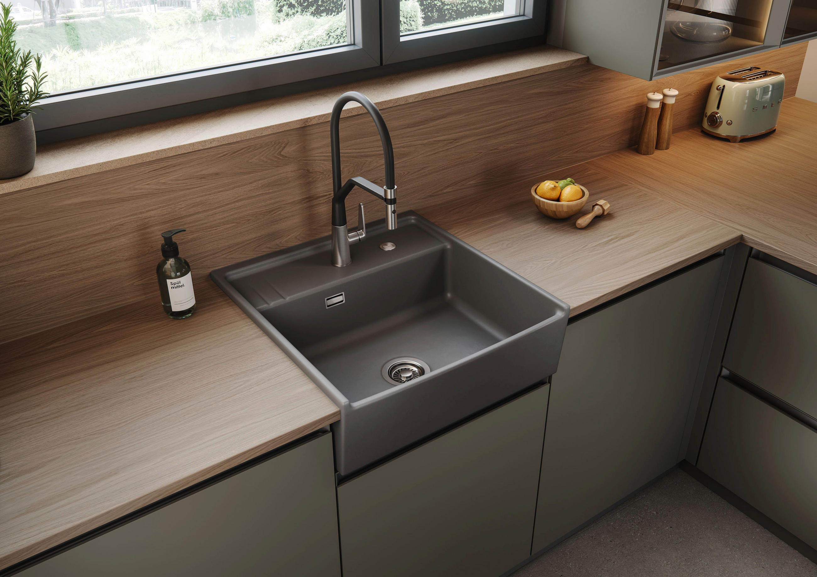 SPÜLE Kentro 60 / 59930180  - Lavagrau, Basics, Keramik (59,5/20,0/61,8cm) - Systemceram