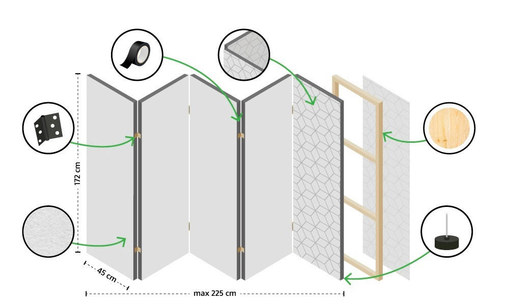 Thumbnail - artgeist Paravent, Weiß, Beige, Perlmutt, Holz, Textil, Kiefer, massiv, Blume, 135x172x3 cm, Motiv auf Vorder- und Rücks...