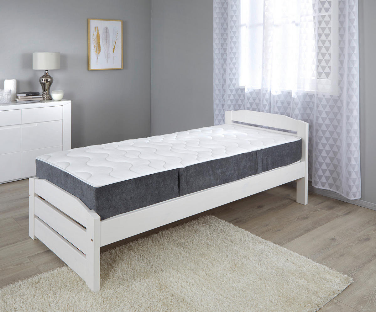 Taschenfederkernmatratze 90/200 cm, Höhe ca.: 23 cm, Wendematratze mit unterschiedlichen Härtegraden, H2 + H3 = mittel + fest, 7-Zonen - Weiß, Textil (90/200cm) - Primatex