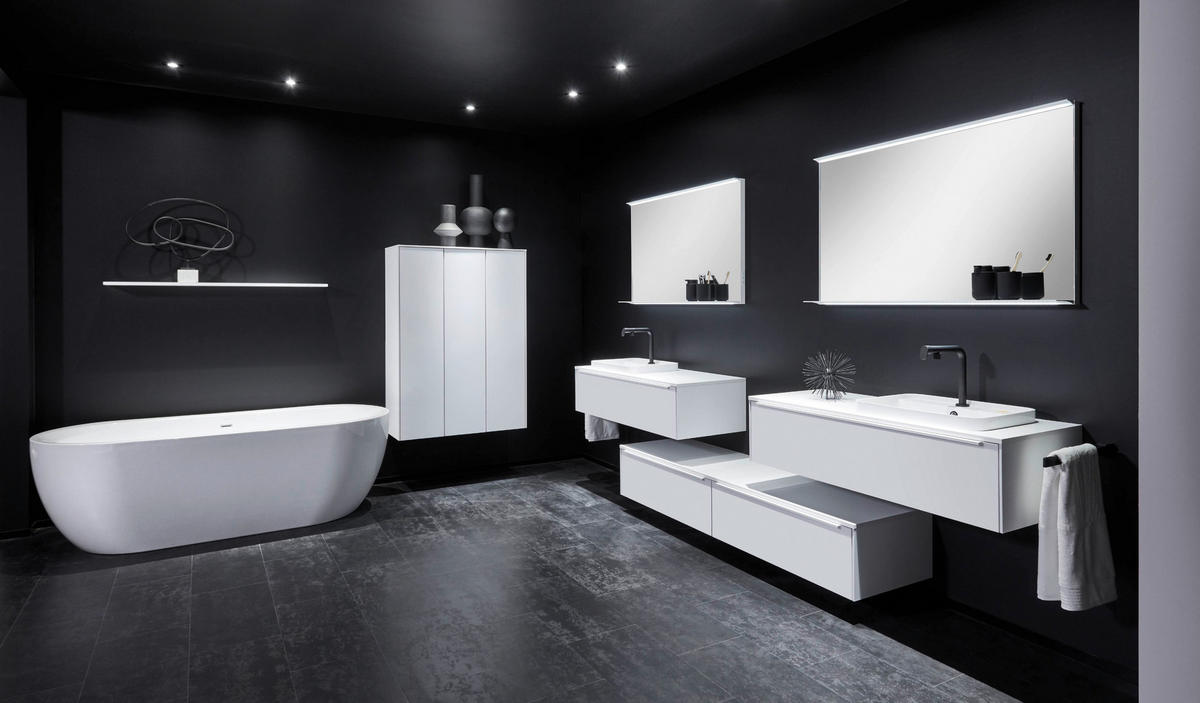 BADEZIMMER 3-teilig  in 81 cm  - Edelstahlfarben/Weiß Hochglanz, MODERN, Holzwerkstoff/Stein (81cm) - Nobilia