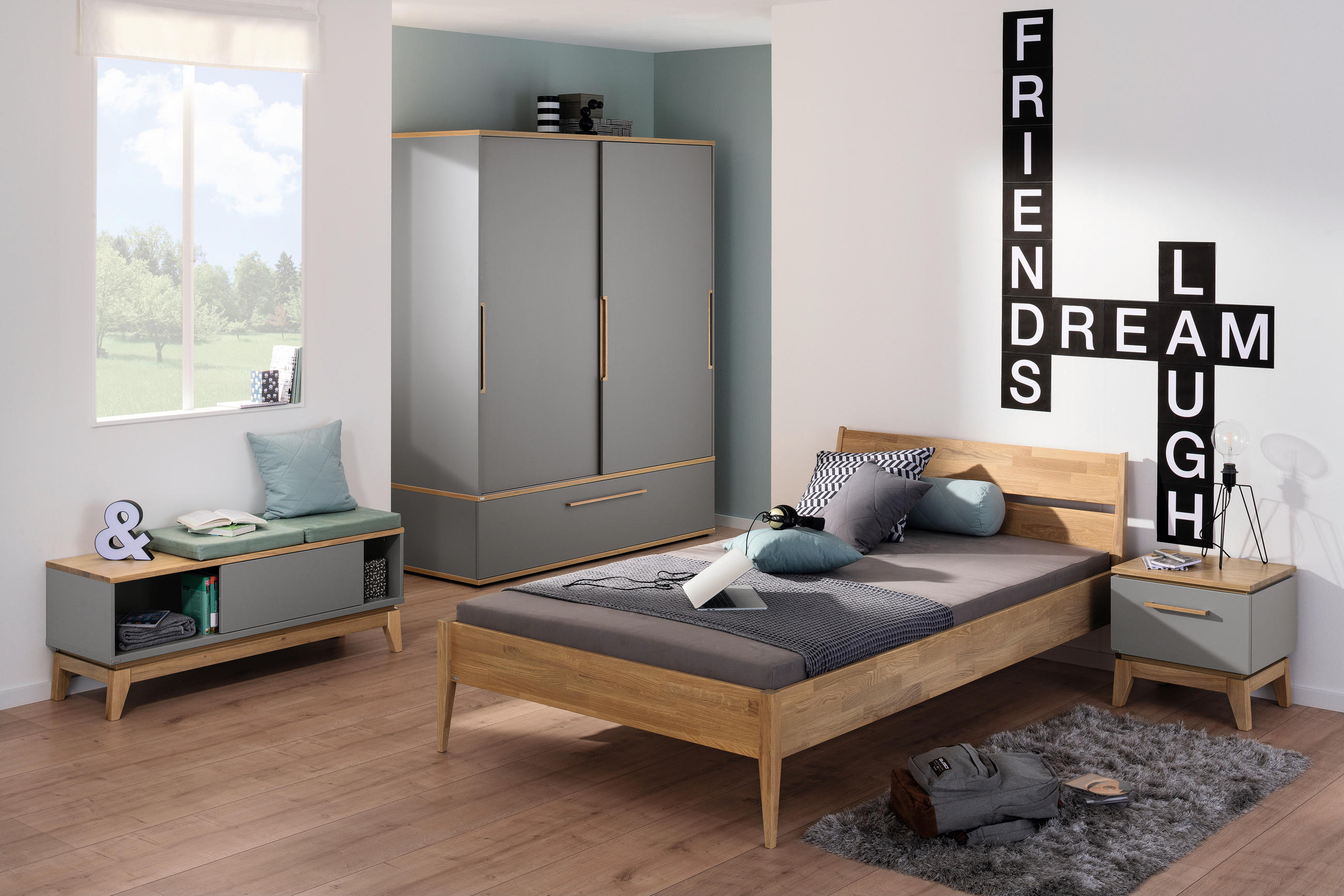 NACHTSCHRANK 48,2/46,5/39,6 cm Eiche massiv  - Eichefarben/Grau, Design, Holz/Holzwerkstoff (48,2/46,5/39,6cm) - Paidi