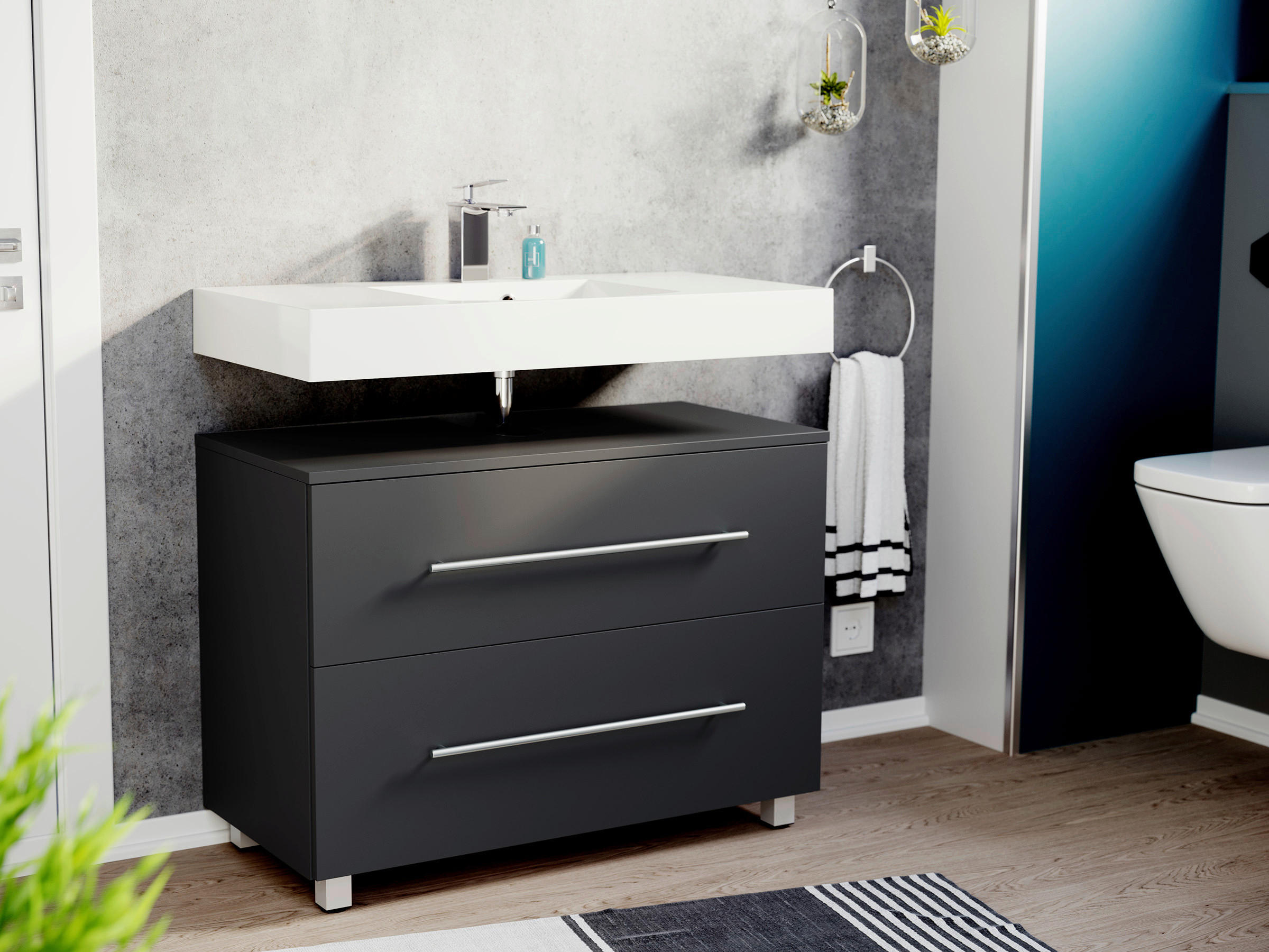 WASCHBECKENUNTERSCHRANK 85/63/41,6 cm  - Silberfarben/Graphitfarben, MODERN, Holzwerkstoff/Metall (85/63/41,6cm) - MID.YOU
