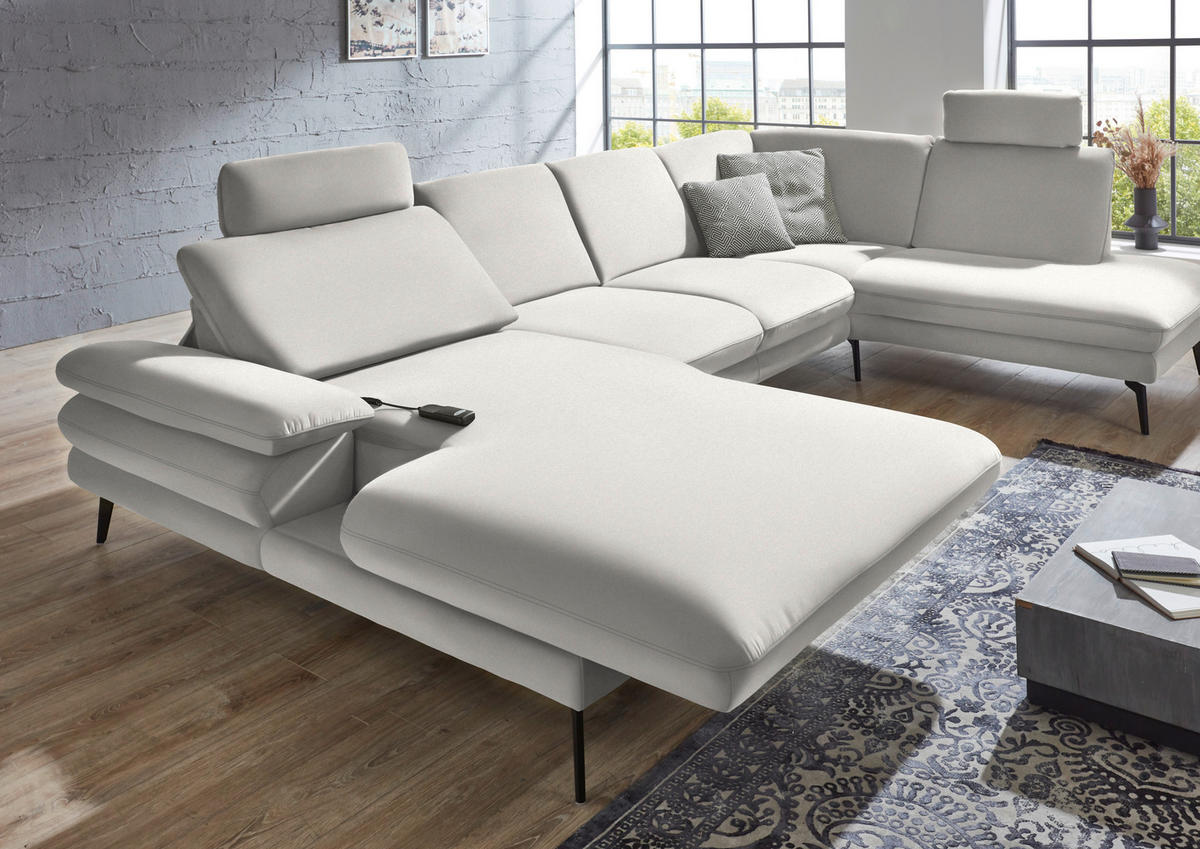 WOHNLANDSCHAFT in Webstoff Creme, Naturfarben  - Creme/Schwarz, Design, Textil/Metall (180/344/208cm) - Dieter Knoll
