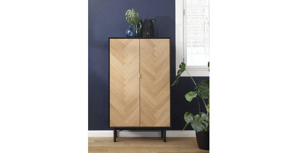 HIGHBOARD Schwarz, Eichefarben - Eichefarben/Goldfarben, Design, Holzwerkstoff/Metall (95/160/40cm) - Novel