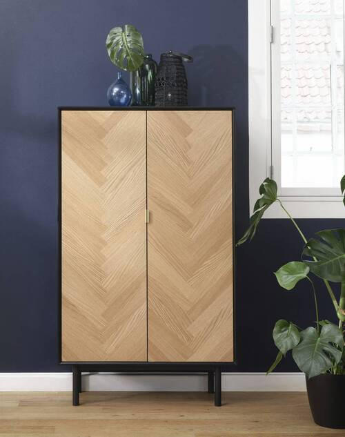 HIGHBOARD Schwarz, Eichefarben   - Eichefarben/Goldfarben, Design, Holzwerkstoff/Metall (95/160/40cm) - Novel