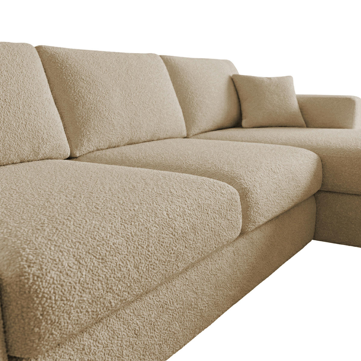 ECKSOFA LAPIT Beige Chenille Zierkissen, Rückenkissen, Bettkasten  - Beige/Schwarz, Design, Holz/Textil (240/170cm) - MID.YOU