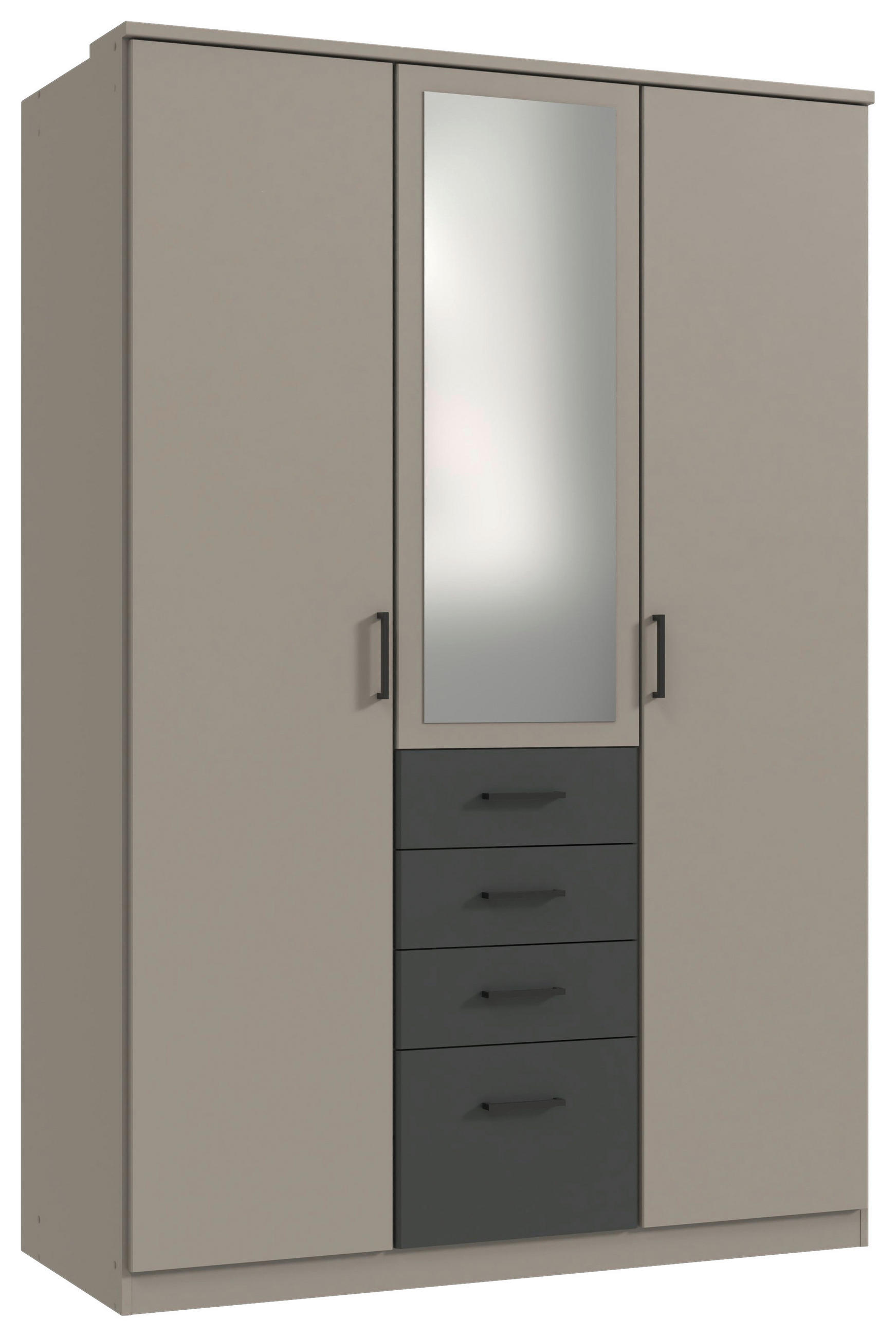 KLEIDERSCHRANK 135/199/58 cm,  in Graphitfarben, Grau, 3 Tür(en)  - Schwarz/Graphitfarben, KONVENTIONELL, Glas/Holzwerkstoff (135/199/58cm) - Boxxx