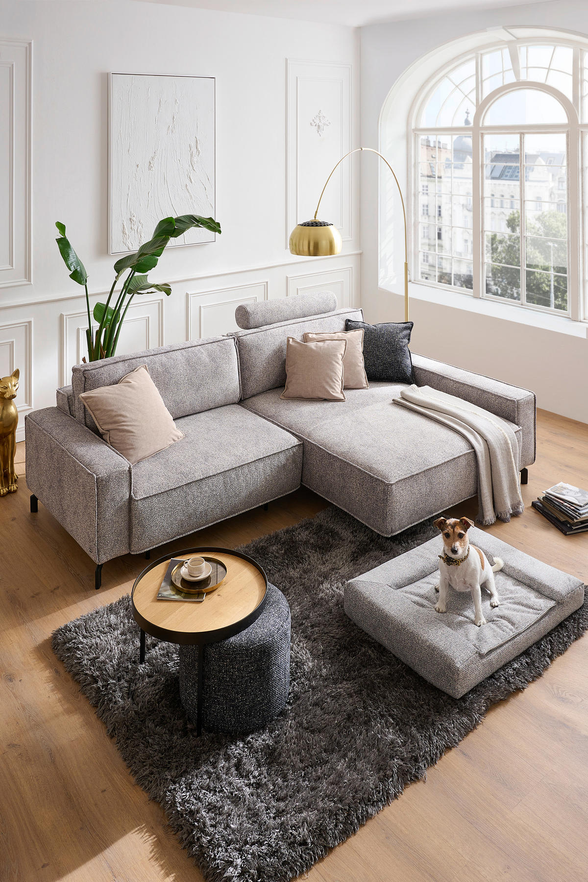 ECKSOFA in Mikrofaser Naturfarben  - Schwarz/Naturfarben, Design, Textil (246/164cm) - Sedda