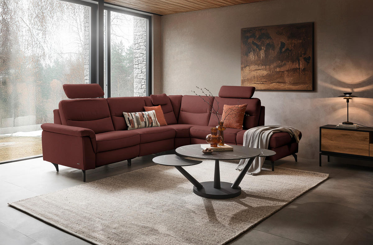 ECKSOFA  in Echtleder Rotbraun  280/249 cm  - Rotbraun/Anthrazit, Design, Leder/Metall (280/249cm) - Himolla Komfortklass