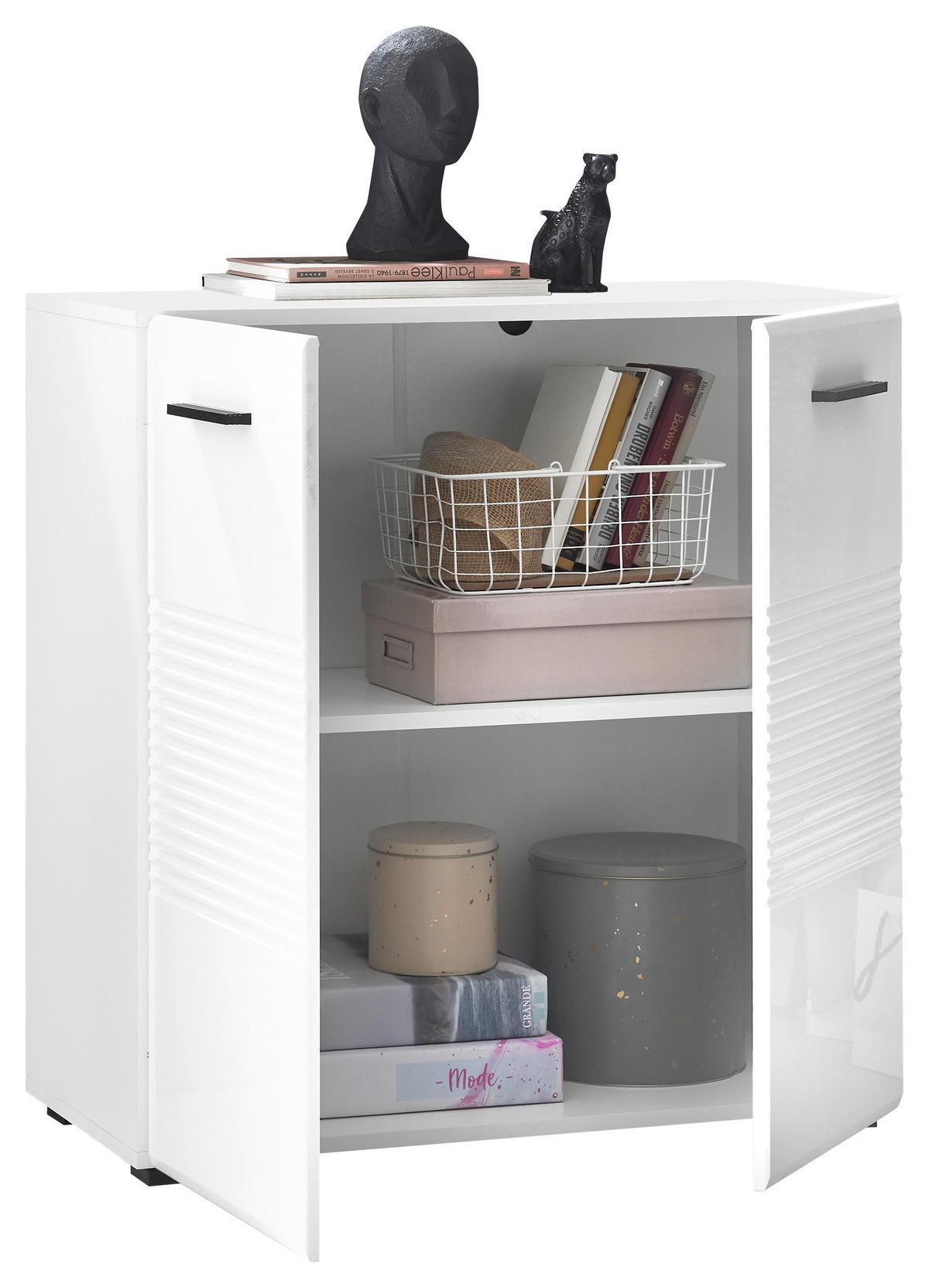 KOMODA, bílá, vysoce lesklá bílá, 80/83/40 cm - bílá/černá, Design, kompozitní dřevo/plast (80/83/40cm)