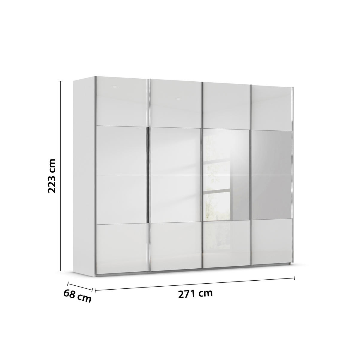 SCHWEBETÜRENSCHRANK 271/223/68 cm 4-türig Grau, Weiß  - Chromfarben/Weiß, Design, Glas/Holzwerkstoff (271/223/68cm) - Novel