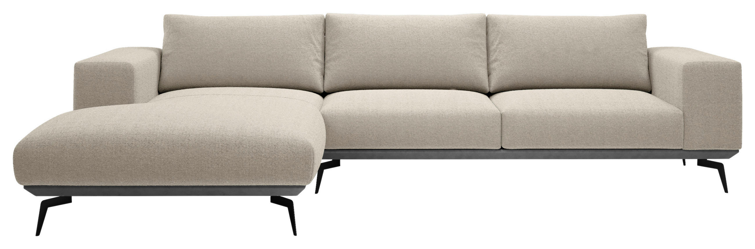 ECKSOFA Creme Chenille  - Creme/Schwarz, Design, Holz/Textil (180/330cm) - MID.YOU