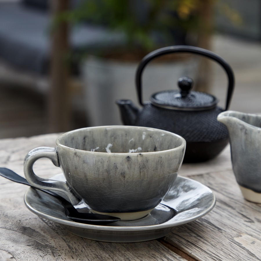 KAFFEETASSE MIT UNTERTASSE MADEIRA  - Grau, Basics, Keramik (14/11/7cm) - Costa Nova