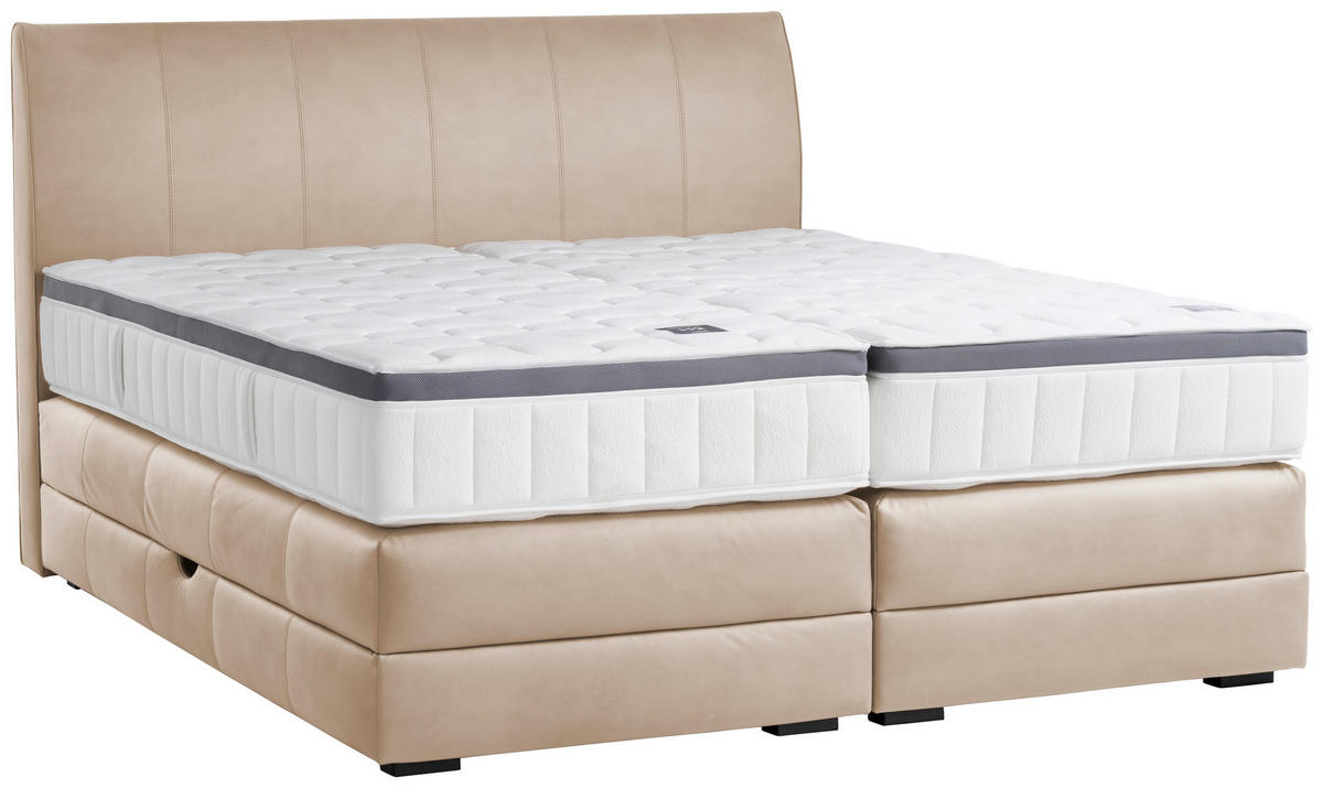 BOXSPRINGBETT 200/200 cm,  in Sandfarben, Bettkasten, Topper, Matratzen, H2 + H4 = mittel + sehr fest  - Sandfarben/Wengefarben, KONVENTIONELL, Holz/Textil (200/200cm) - Novel