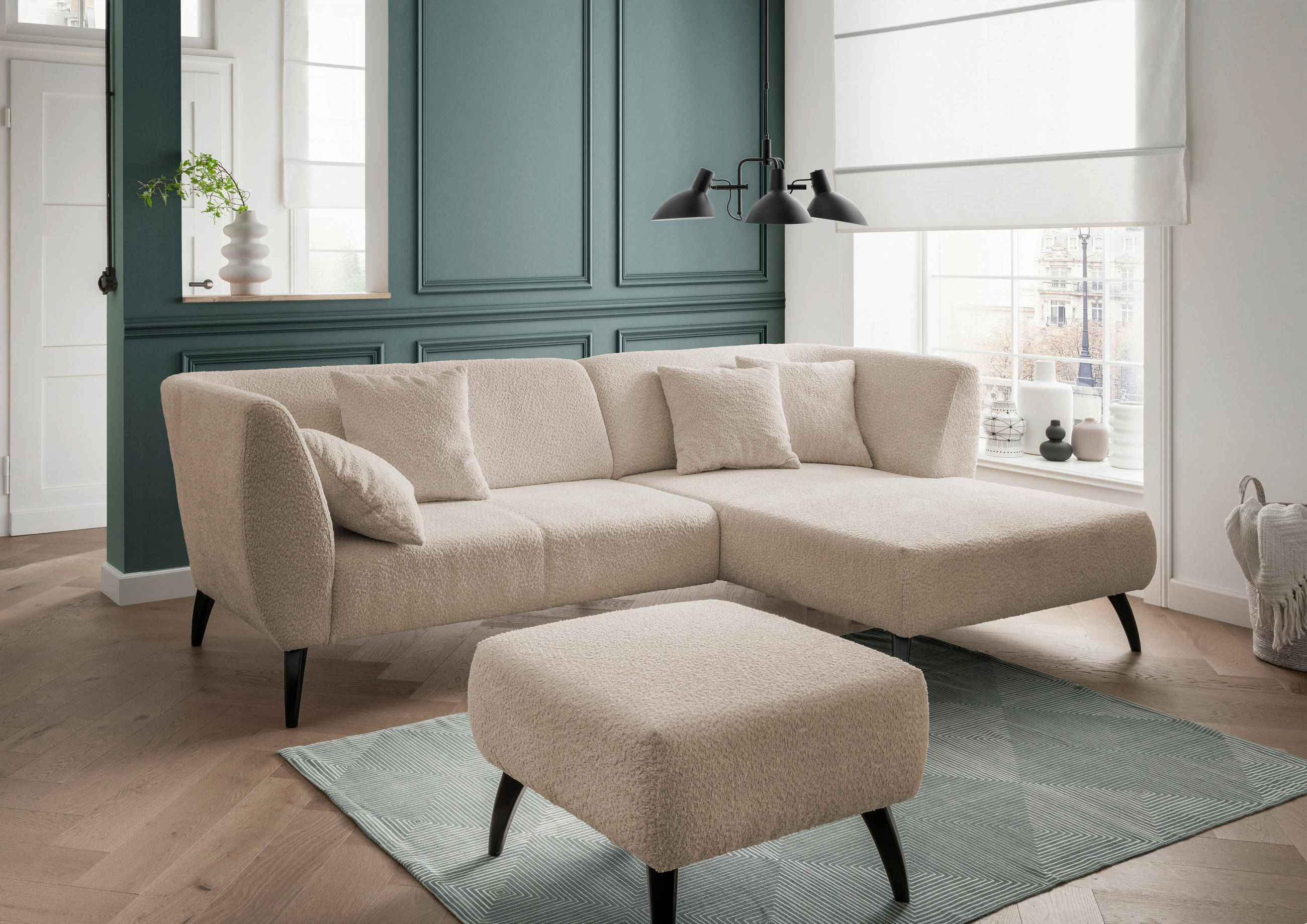 ECKSOFA Beige Bouclé - Beige/Schwarz, MODERN, Holz/Textil (264/160cm) - MID.YOU