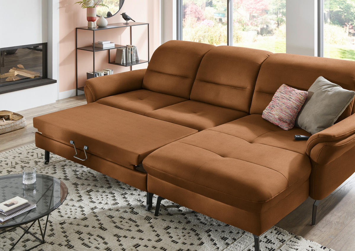 ECKSOFA in Flachgewebe Cognac  260/181 cm  - Cognac/Schwarz, KONVENTIONELL, Textil/Metall (260/181cm) - Beldomo Speed