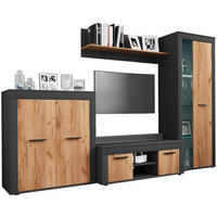 WOHNWAND Usilo 4-teilig  in Anthrazit, Honigeiche  242/159/37 cm  - Honigeiche/Anthrazit, Design, Glas/Holzwerkstoff (242/159/37cm) - MID.YOU