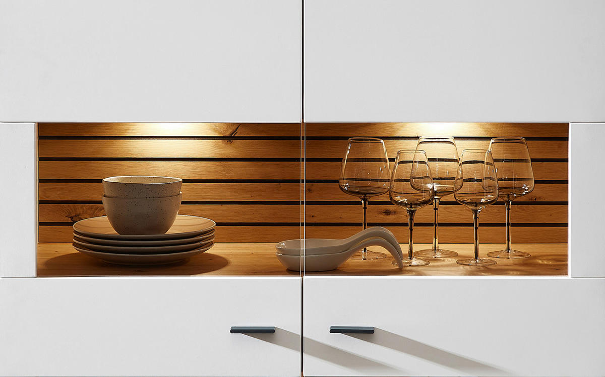 HIGHBOARD Weiss, Eiche Artisan  110/136/40 cm  - Weiss/Anthrazit, Design, Glas/Holzwerkstoff (110/136/40cm) - Stylife