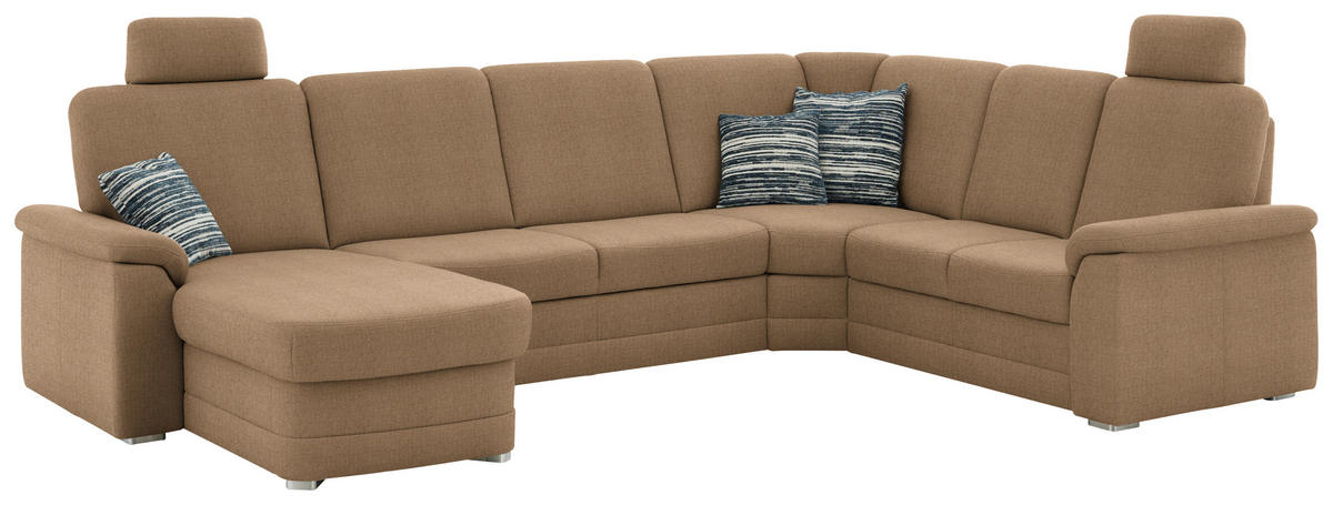 WOHNLANDSCHAFT  in Chenille Altrosa, Hellbraun  - Hellbraun/Alufarben, KONVENTIONELL, Holz/Textil (160/329/235cm) - Beldomo Comfort