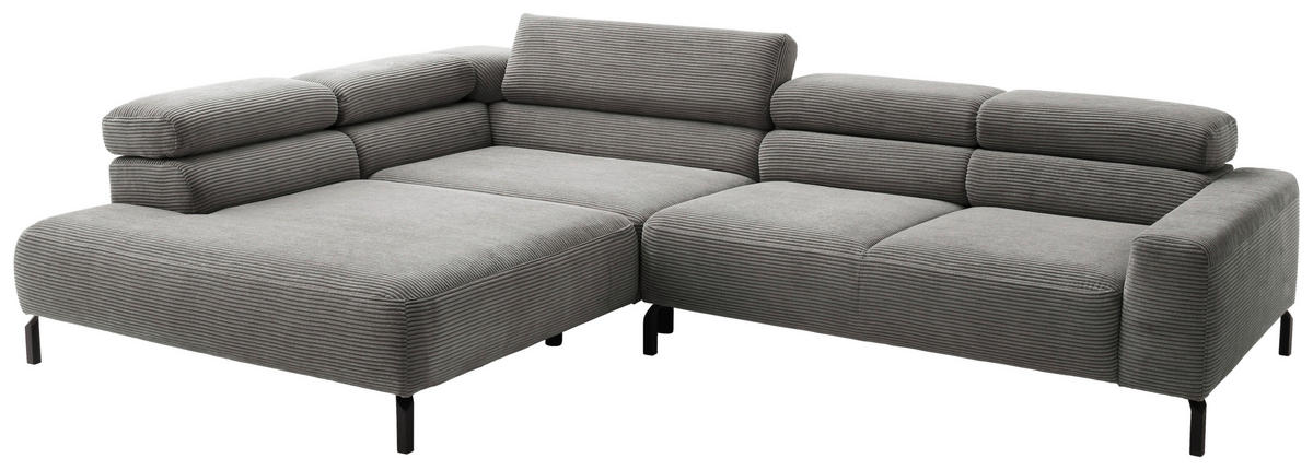 ECKSOFA inkl. Funktion in Cord Dunkelgrau  - Dunkelgrau/Schwarz, Modern, Textil/Metall (219/309cm) - Pure Home Lifestyle