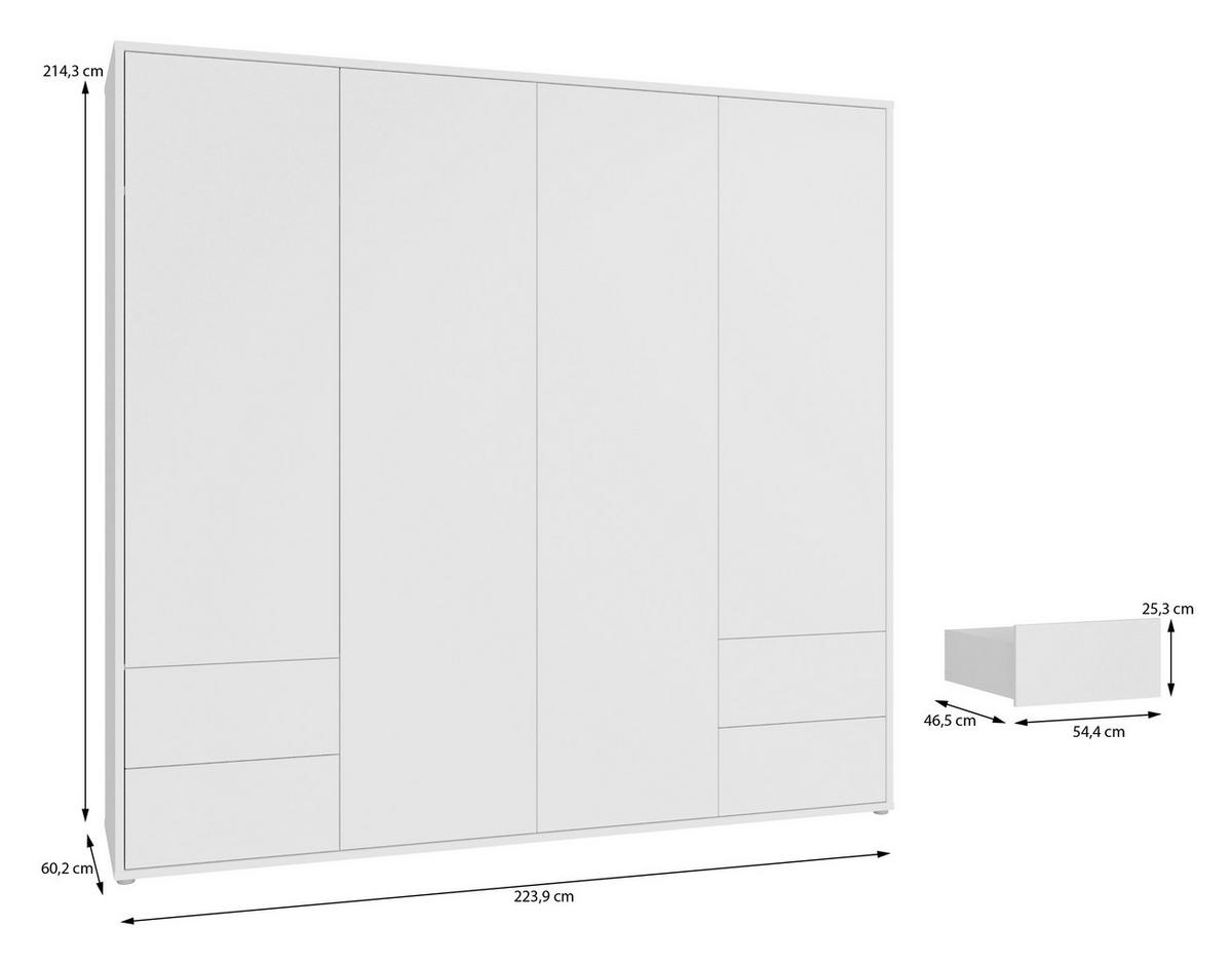 DREHTÜRENSCHRANK 224/214/60 cm,  in Weiß, 4-türig  - Weiß, Trend, Holzwerkstoff (224/214/60cm) - Carryhome