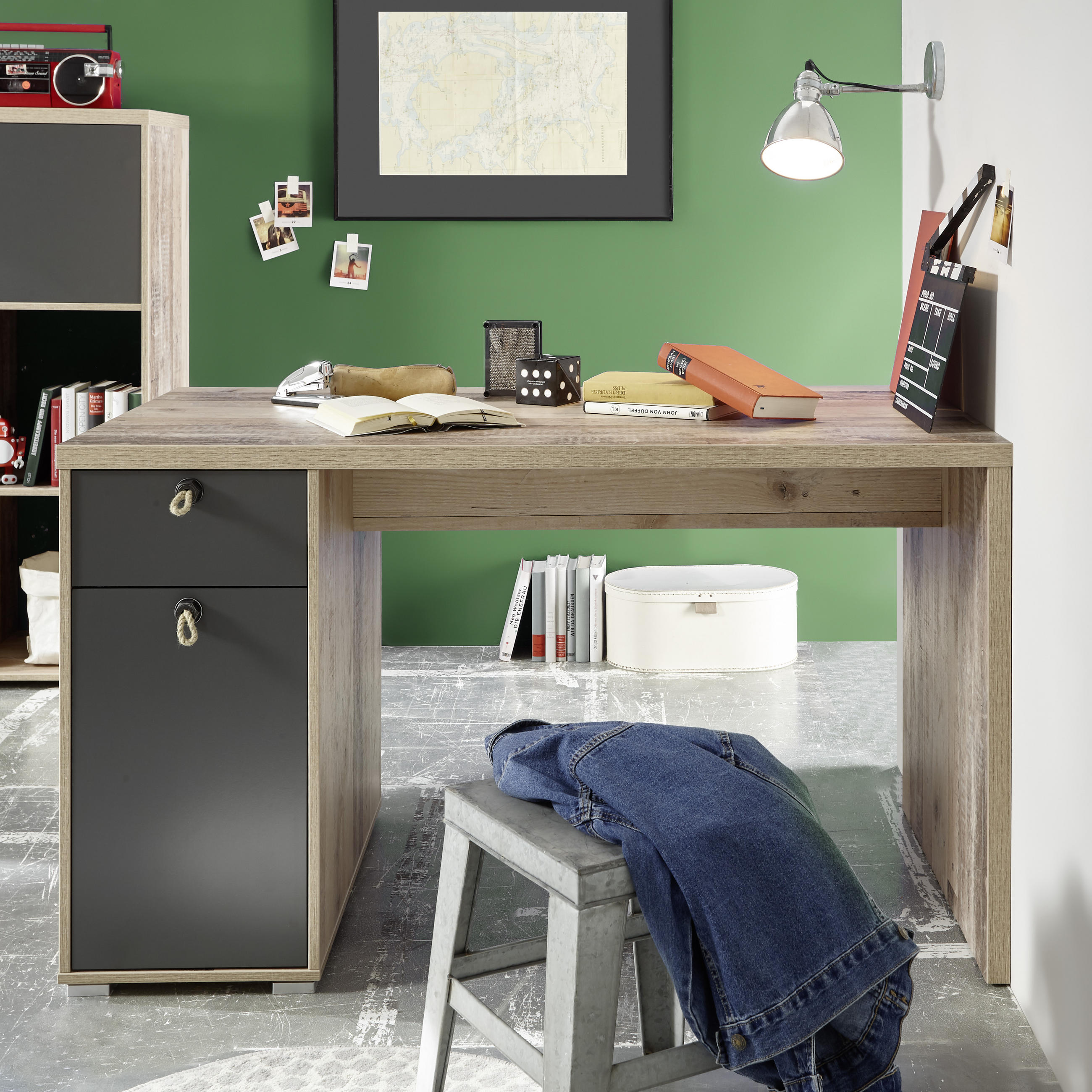 SCHREIBTISCH 130/70/75 cm  in Anthrazit, Fichtefarben  - Fichtefarben/Anthrazit, Basics, Holzwerkstoff/Kunststoff (130/70/75cm) - MID.YOU