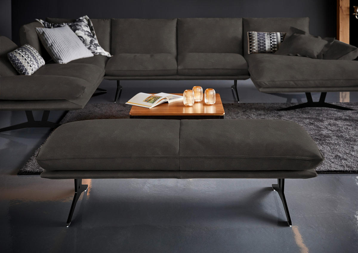 WOHNLANDSCHAFT in Echtleder Graubraun  - Graubraun/Schwarz, Natur, Leder/Metall (217/359/155cm) - Dieter Knoll