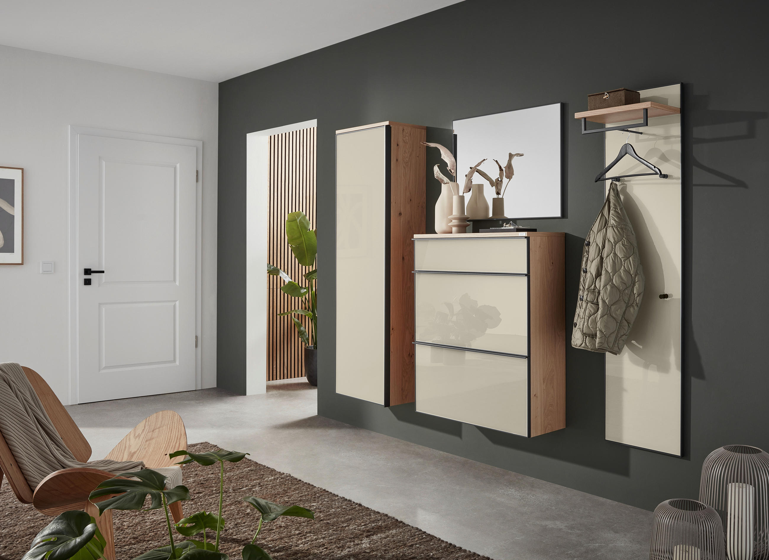 GARDEROBENSCHRANK  in 54/170/31 cm  - Eichefarben/Anthrazit, Design, Glas/Holz (54/170/31cm) - Dieter Knoll